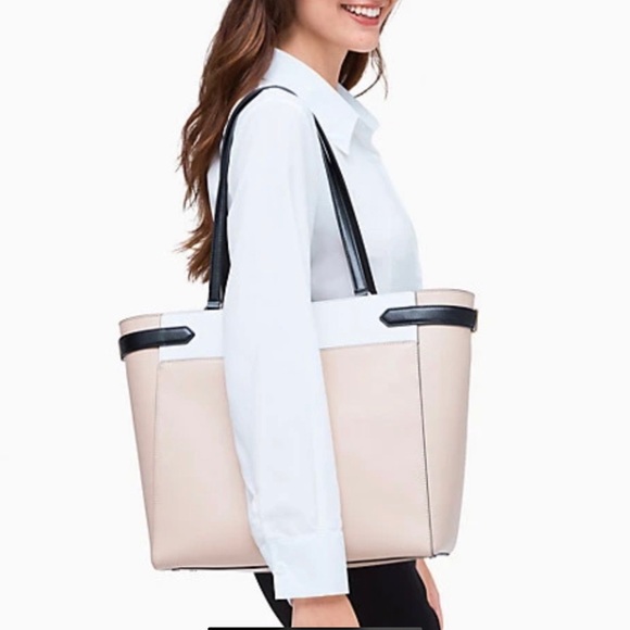 kate spade Handbags - NWT Kate Spade Staci Large Colorblock Laptop Tote in Warm Beige